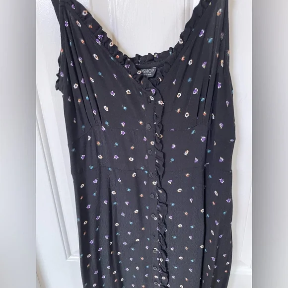 Topshop Black Ditsy Ruffle Maxi Slip Dress 12 - Picture 4 of 8